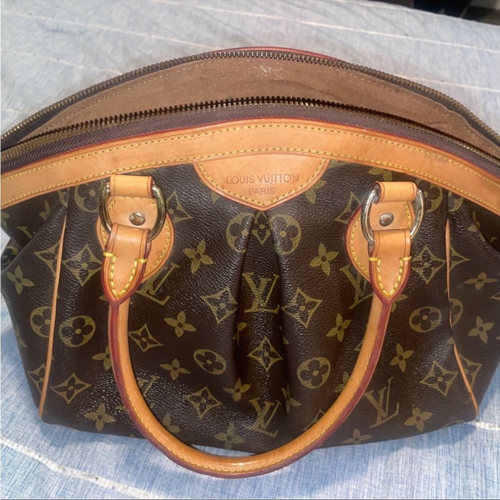 Brown and tan monogram purse
